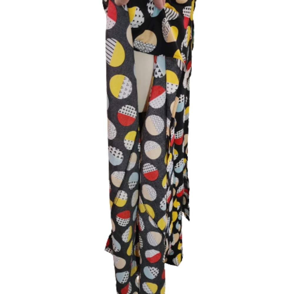 Pants Wide Leg Wrap Hem Geo Print Multicolor Red Multi Plus Size 1X - Picture 6 of 14